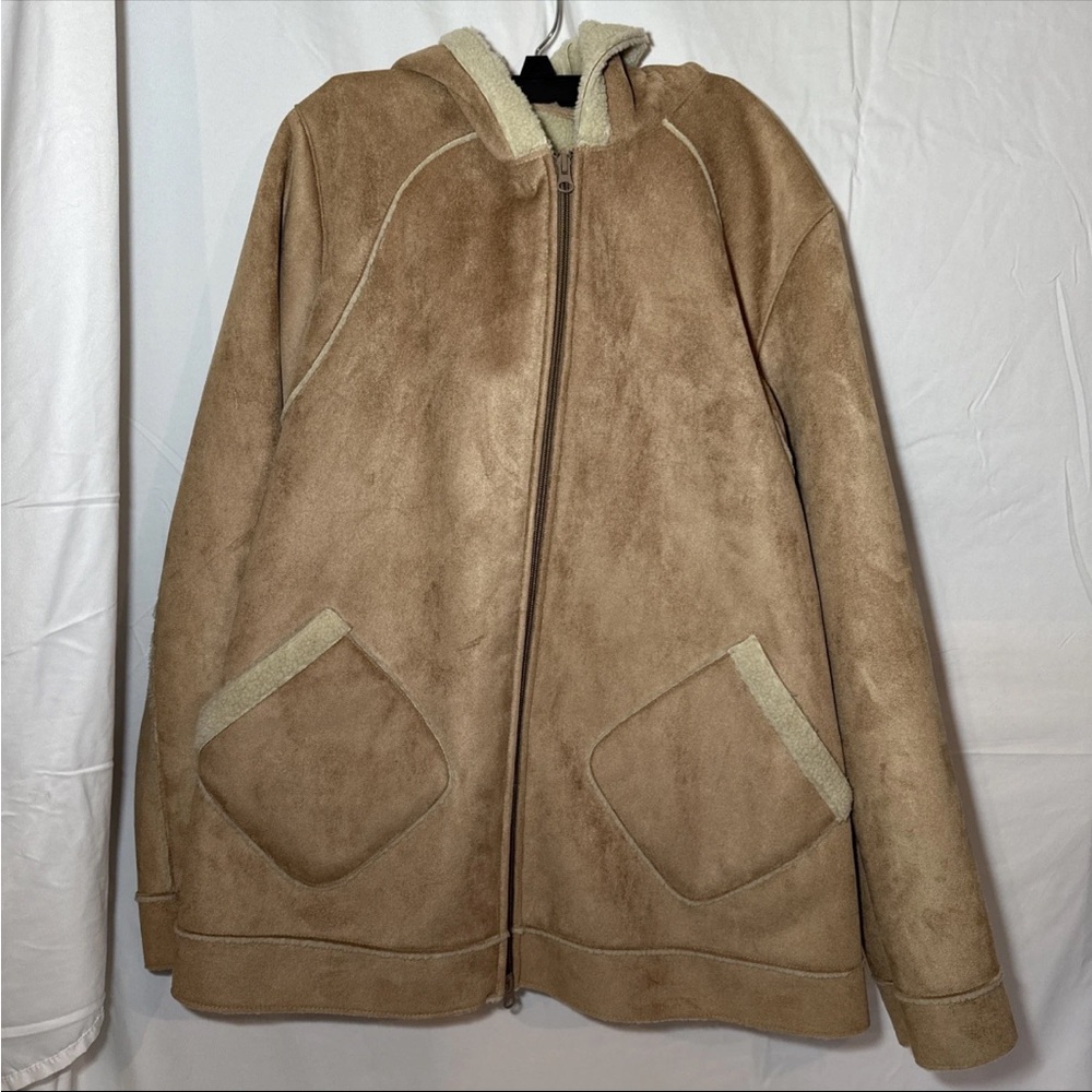 Patagonia Womens Brown Faux Suede Sherpa Lined Full Zip Hoodie Jacket